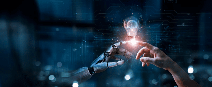 Human hand and AI finger touching